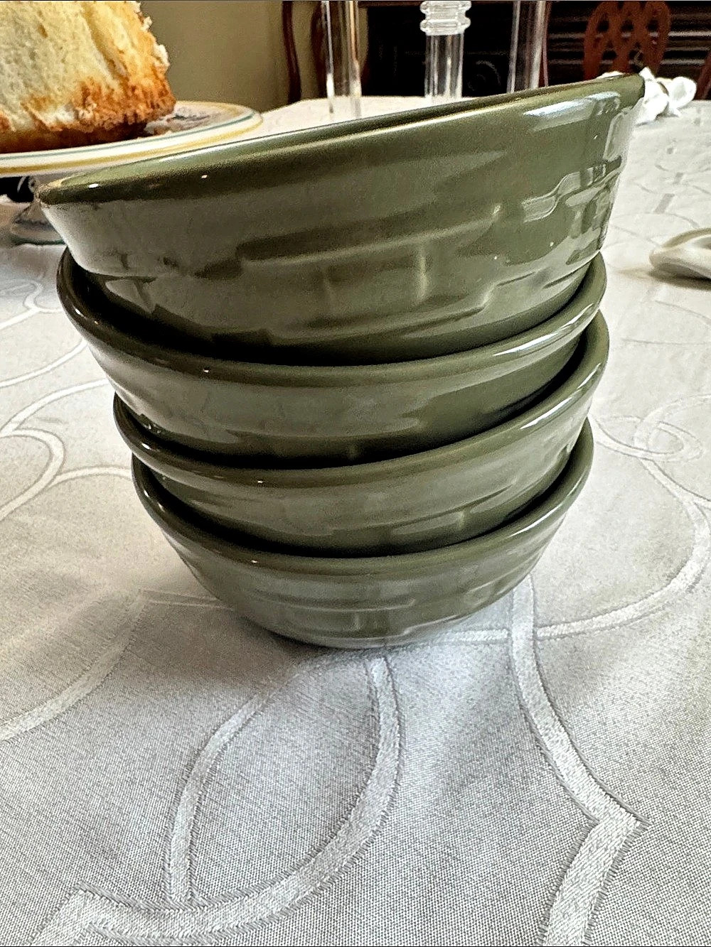 Roseville Pottery Green Glazed Dinnerware Bowls Set of 5